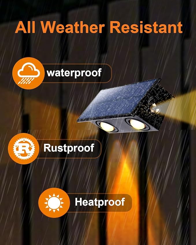 8 Pack 3-Side Solar Fence Lights Outdoor Waterproof with Warm White LED Spot Lens, for Wall, Deck, Patio, Yard, Rail, Garage, Pool, Designed for Enhanced Security, Easy Install