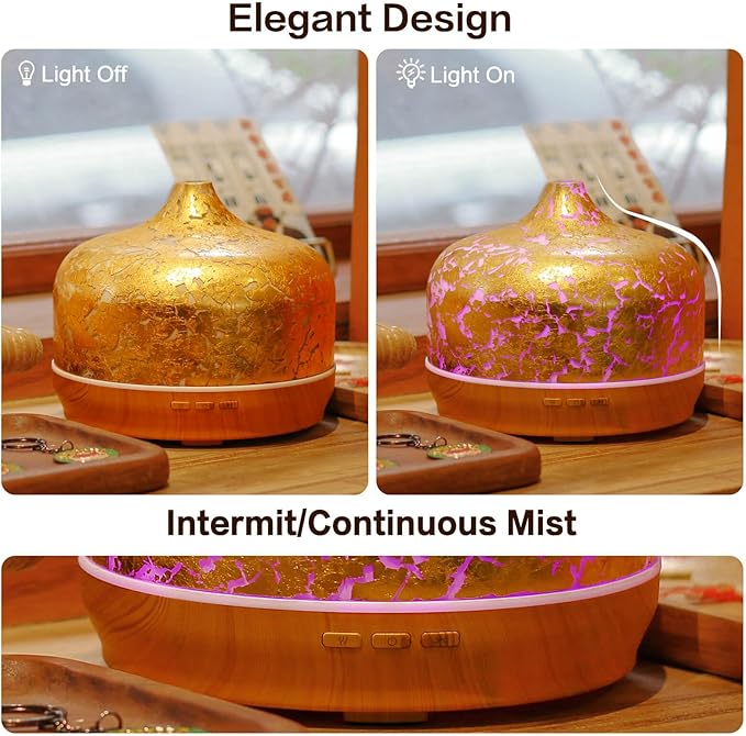 Porseme 500ml Essential Oil Diffuser Gold Plated Glass Aromatherapy Ultrasonic Humidifier - Auto Shut-Off, Timer Setting, BPA Free for Home Hotel Yoga SPA Gift