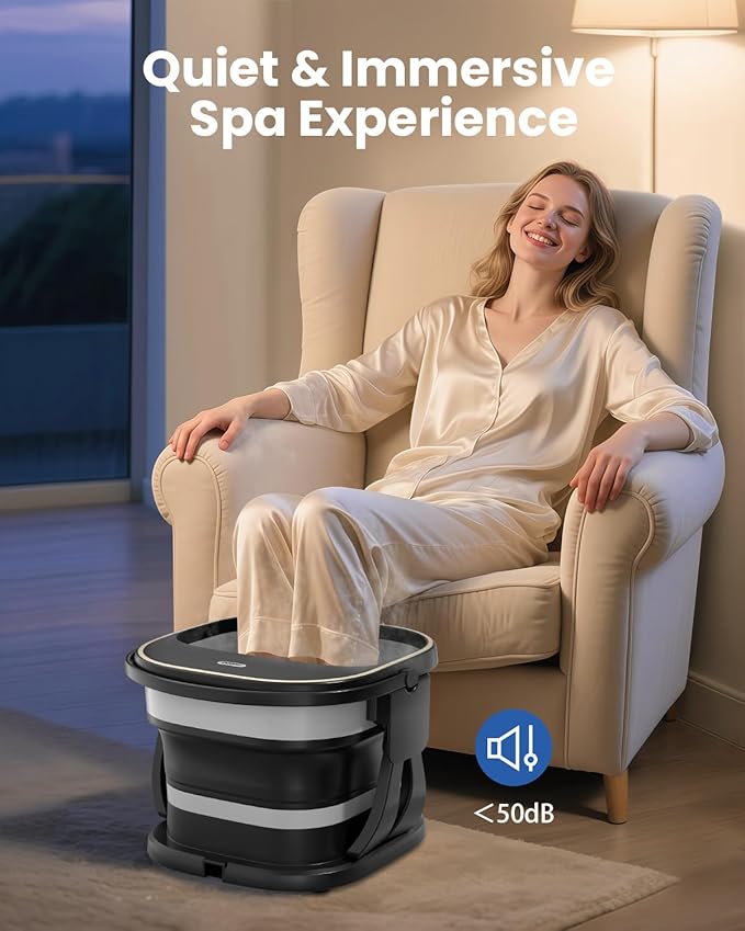 Puboo Collapsible Foot Spa Bath with Heat, Remote & Timer, 16 Massage Balls, Support Rods – Heated Pedicure Soaking Tub for Stress Relief, US Size Up to 11