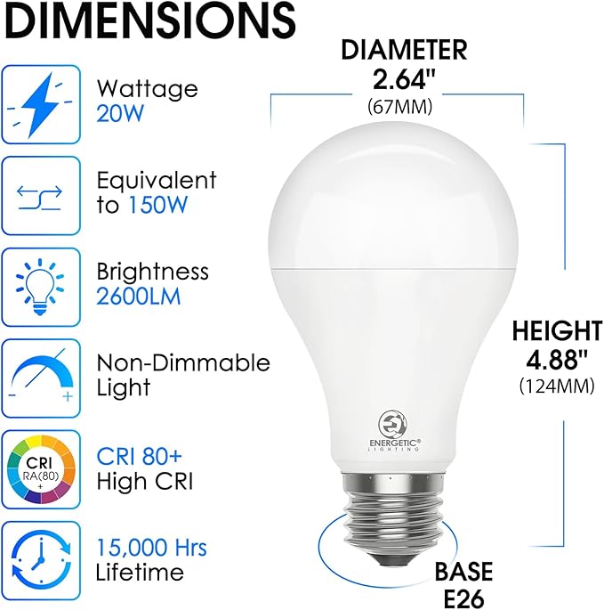 2 Pack 150 Watt Equivalent LED Bulb, Super Bright Light Bulbs 2600LM, Soft White 2700K, A21 LED Light Bulb 20W, Non-Dimmable, E26 Standard Base, LED Bulb for Living Room Bedroom, UL Listed, Damp Rated
