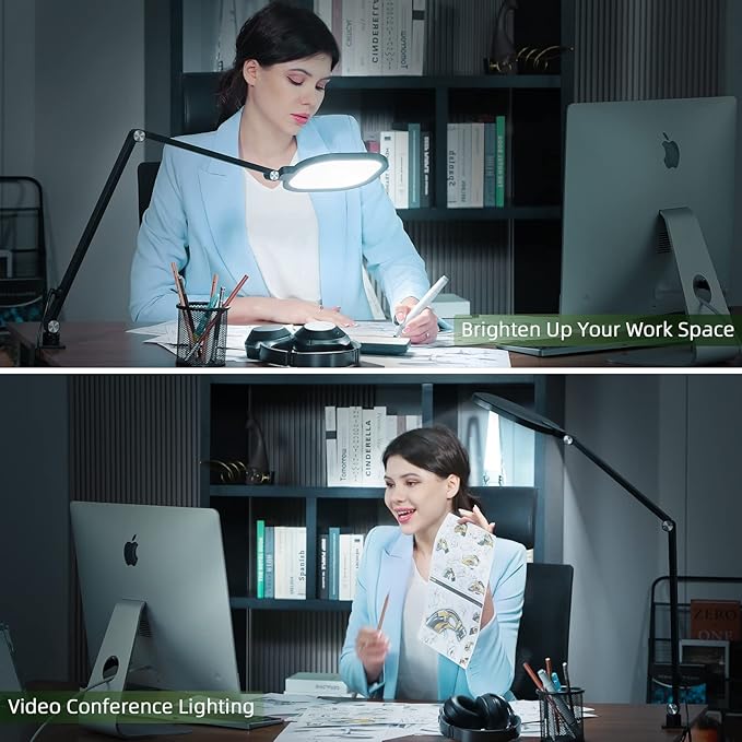 Video Conference Lighting for Computer, Dimmable Light for Video Recording, Meeting, Laptop & Webcam, 15W Ring Light for Desk with C- Clamp, Swing Arm, Remote, Memory & Timer CRI >95