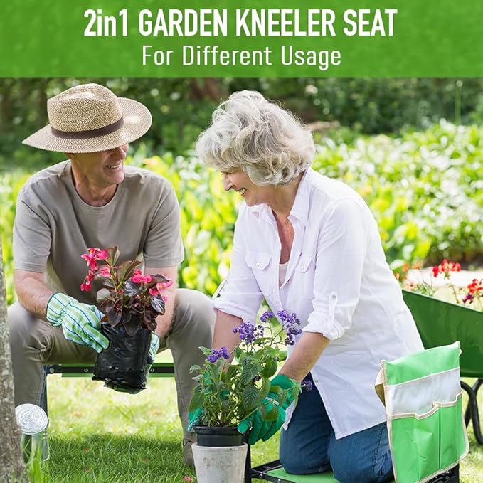 Garden Kneeler and Seat Heavy Duty with 10.2” Wider Soft Pad, Portable Folding Stool for Gardening with Extra Hand Pruner, Sturdy Garden Kneeling Bench for Senior Help Stand, Green