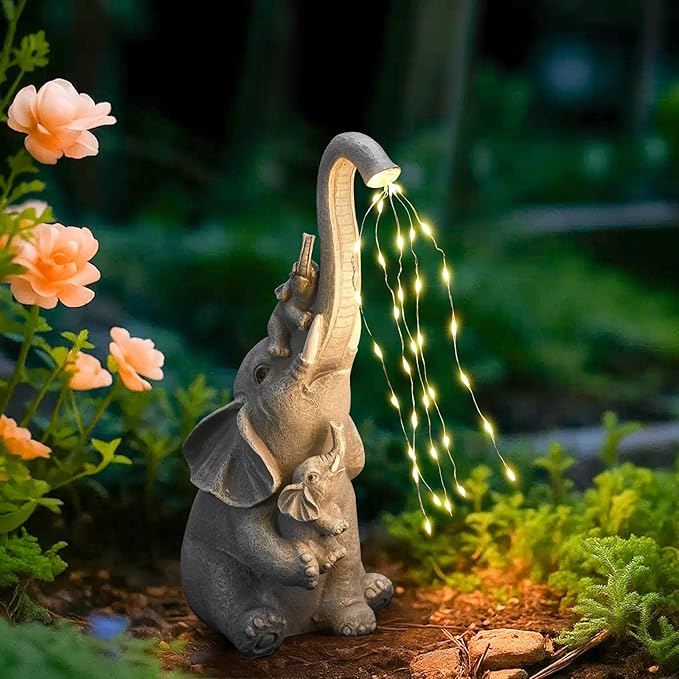 Solar Elephant Garden Statue Decor with Constant LED Lights - Lawn Patio Yard Balcony Lucky Elephant Ornaments,Unique Holiday Housewarming Gifts