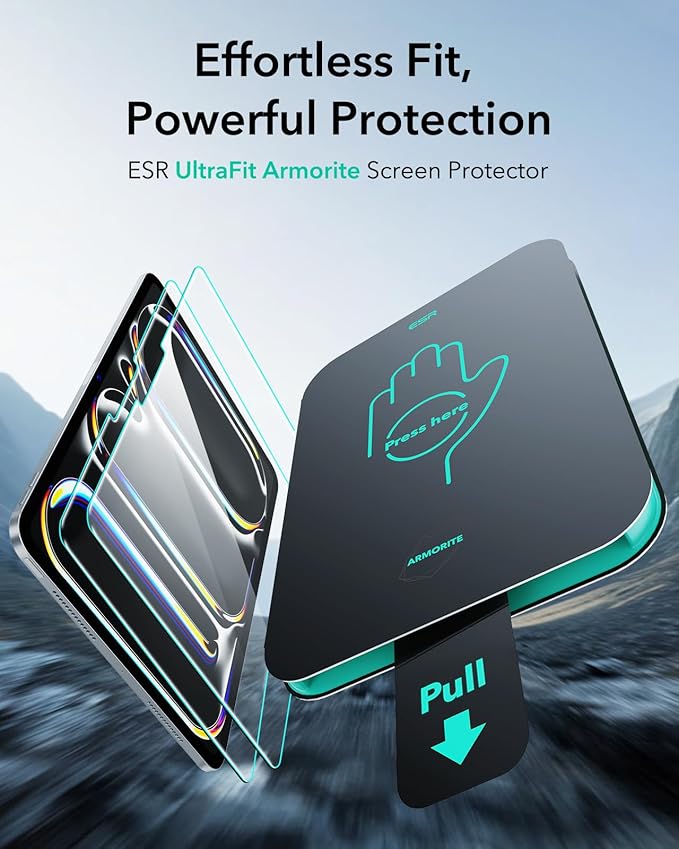 ESR 2 Pack Armorite Screen Protector for iPad Pro 11 Inch (M5/M4) 2025/2024, Military Grade Protection, 9H Hardness Tempered Glass Film with UltraFit Tray, HD Clarity, Dust and Bubble Free