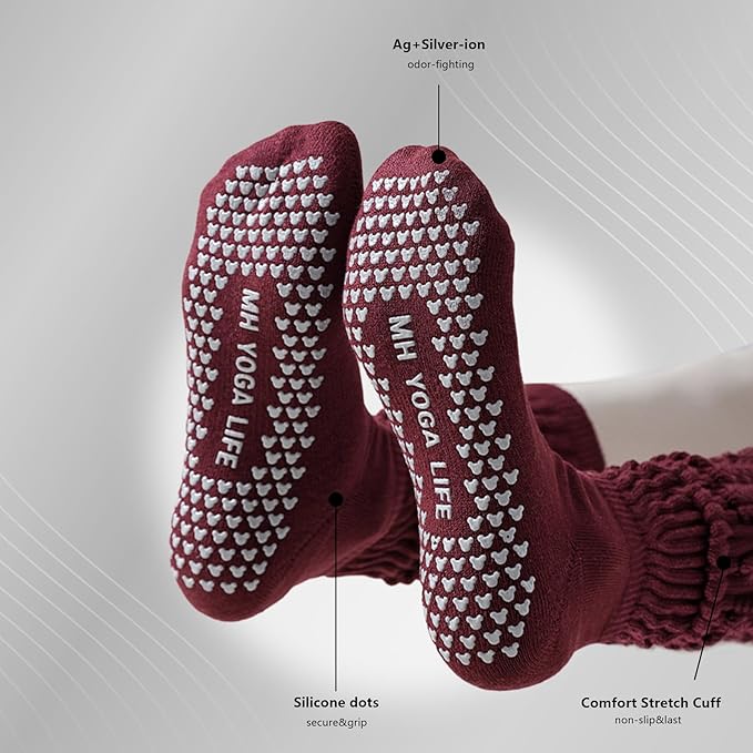 Non-Slip Pilates Yoga Socks with Grips for Women - Stylish Crew Socks for Barre, Ballet, and Workout (Size 5-9)