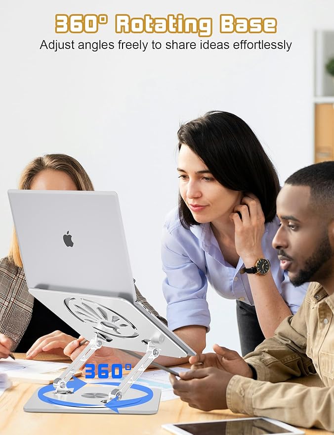 Adjustable Laptop Stand for Desk-360° Rotating Foldable Laptop Holder Ergonomic Laptop Riser for MacBook Pro/Air Dell HP Lenovo Notebook up to 16.3",Silver