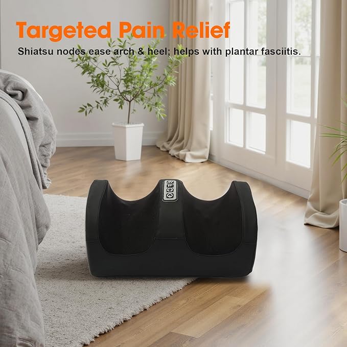 Shiatsu Foot Massager with Heat, Feet Massager for Neuropathy, Plantar Fasciitis and Pain Relief, Deep Kneading and Rolling Massage for Feet/Calf/Leg/Ankle,Gifts for Women Men, Black
