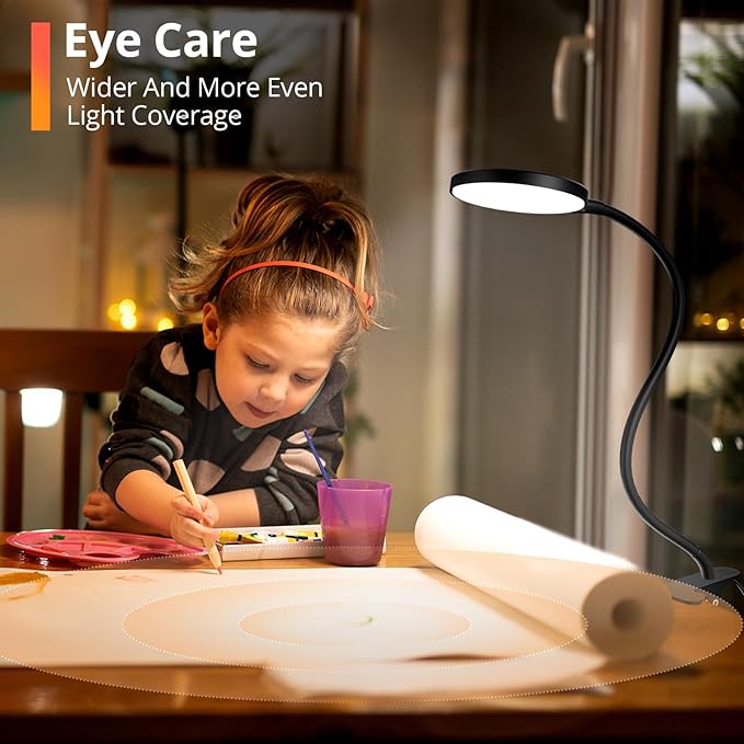 Reading Light with Remote, LED Desk Lamp Clip on [1H Timer & Nightlight] RA>95 Dimmable Flexible Gooseneck, Reading Lamp with Clamp for Table - 4.7'' (Adapter Included)