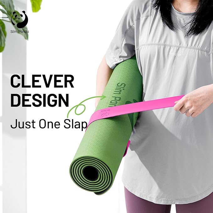Slim Panda Yoga Mat Strap Slap Band, One Snap Keeps Mats Tightly Rolled, Heavy-Duty Clasp Fits Most Size Mats(24" L X 2" W)