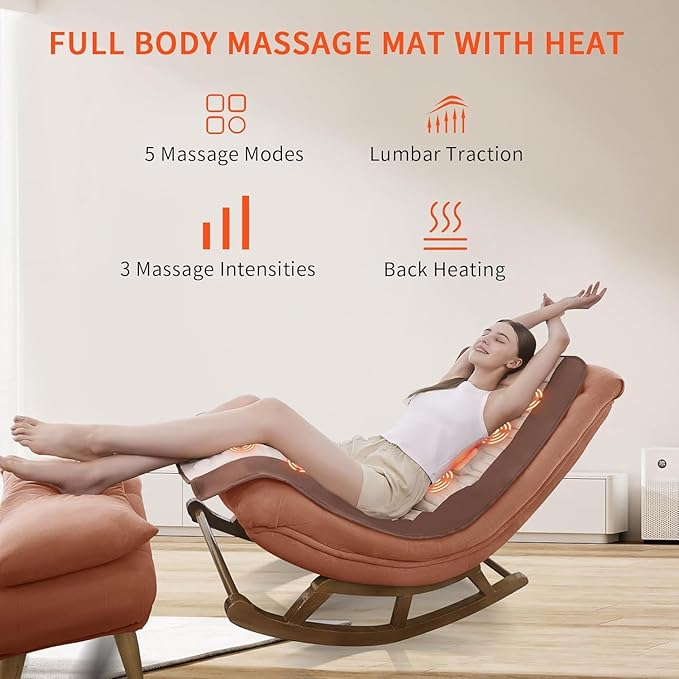 Full Body Massage Mat with Heat, Back Massager for Pain Relief Deep Tissue, Back Massage Pad with Lumbar Support Traction，Pillow-Free, 10 Vibration Motors & 5 Massage Modes, 2 Heating Pads for Back