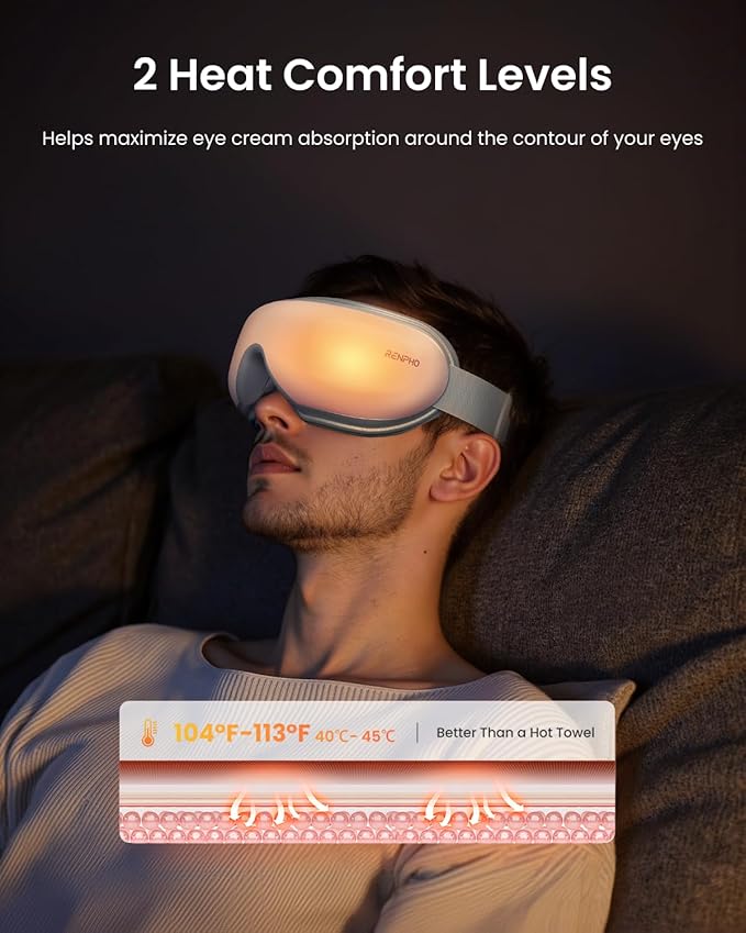 RENPHO Eyeris 1 Eye Massager with Remote, Birthday Christmas Gifts for Women Men Her Him, Sleep Mask with Heat, Compression, Headache Massager Scalp for Strain Relief, Migraine Relief, Reduce Stye Eye