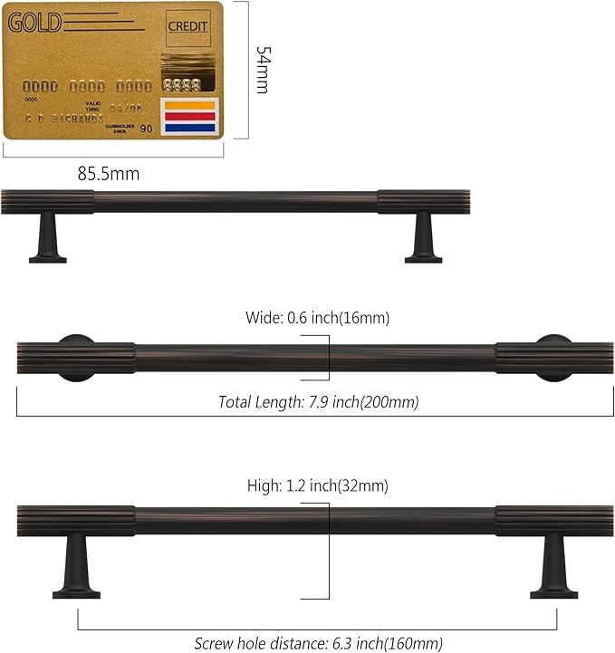 Amerdeco 10 Pack Oil Rubbed Bronze Cabinet Pulls 6.3 Inch(160MM) Hole Centers Kitchen Cabinet Handles Hardware for Cabinets Cupboard Handles Drawer Pulls ZH0071