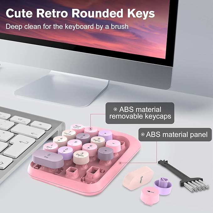 PINKCAT Wireless Number Pad, Cute 18 Keys Numeric Keypad with 2.4G Mini USB Receiver, Portable Silent Number Numpad Financial Accounting for Laptop, PC, Notebook, Desktop, Surface - Pink Mix