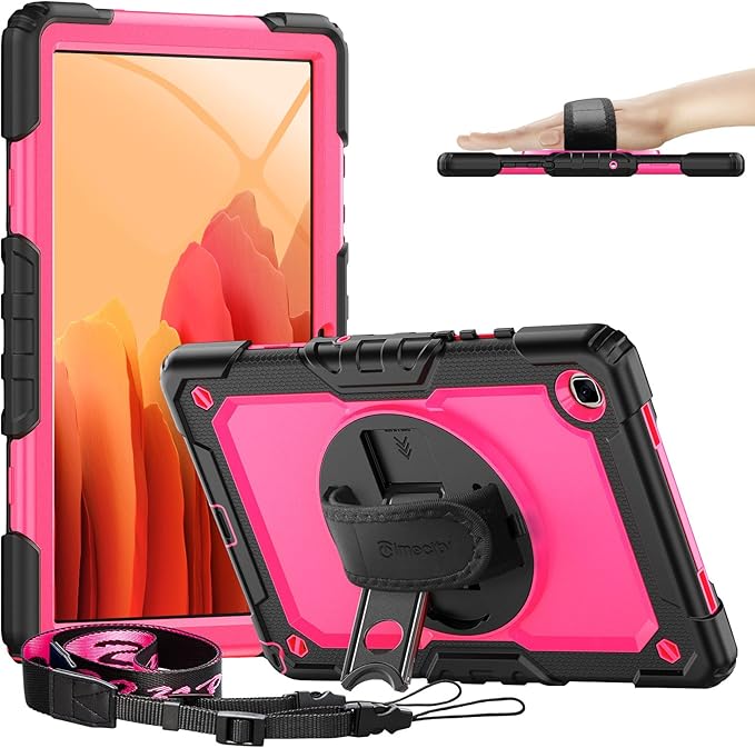 Timecity for Samsung Galaxy Tab A7 10.4 Case 2020/2022, SM-T500/T503/T505/T507/T509, Durable Sturdy Case with Screen Protector Swivel Stand Hand Shoulder Strap Drop-Proof for Galaxy A7 Tablet - Rose