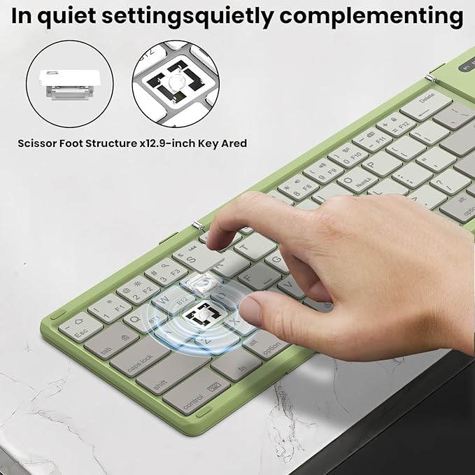 Nillkin Pocket Foldable Wireless Keyboard with Touchpad Numerical Pad for Travel Meeting for iPad Tablets Phone Laptop PC, Full Size (Small) Magnetic Folding Keyboard (Green)