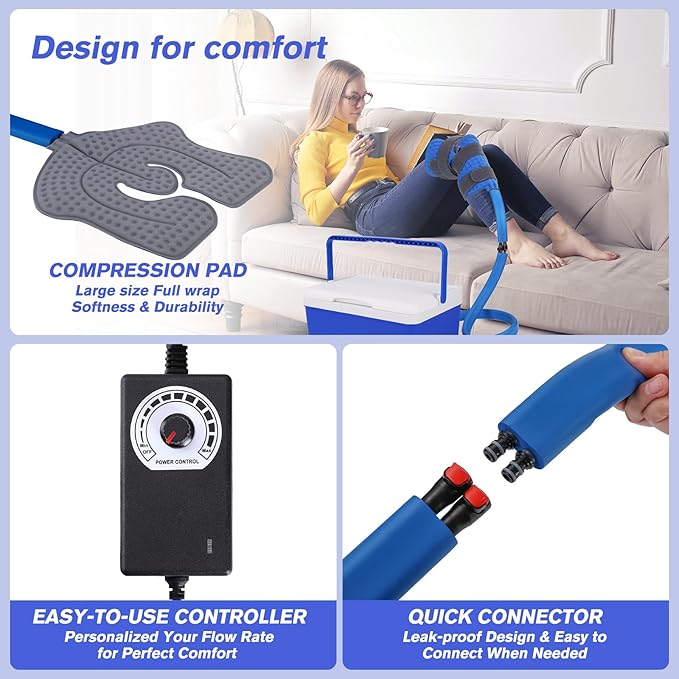 Cold Therapy System Ice Machine System for Knee After Surgery, Knee Ice Machine Cryotherapy Unit with Quiet Pump & Universal Cold Pad for Knee, Shoulder, Hip and Back