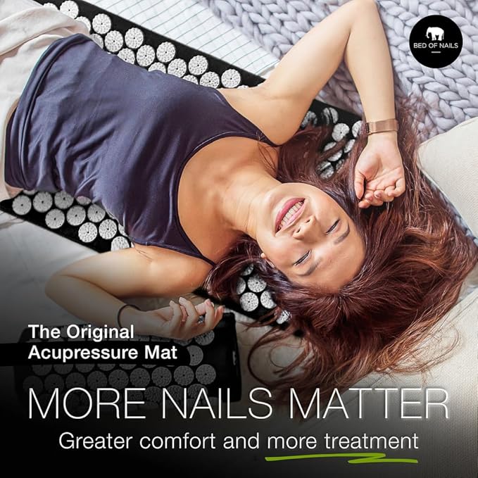 Bed of Nails The Original Premium Acupressure Mat, 8,820 Acupuncture Pressure Points for Back Pain Relief, Increased Energy, Relaxation, with Drawstring Bag, 29 x 16 x 1, Jet Black