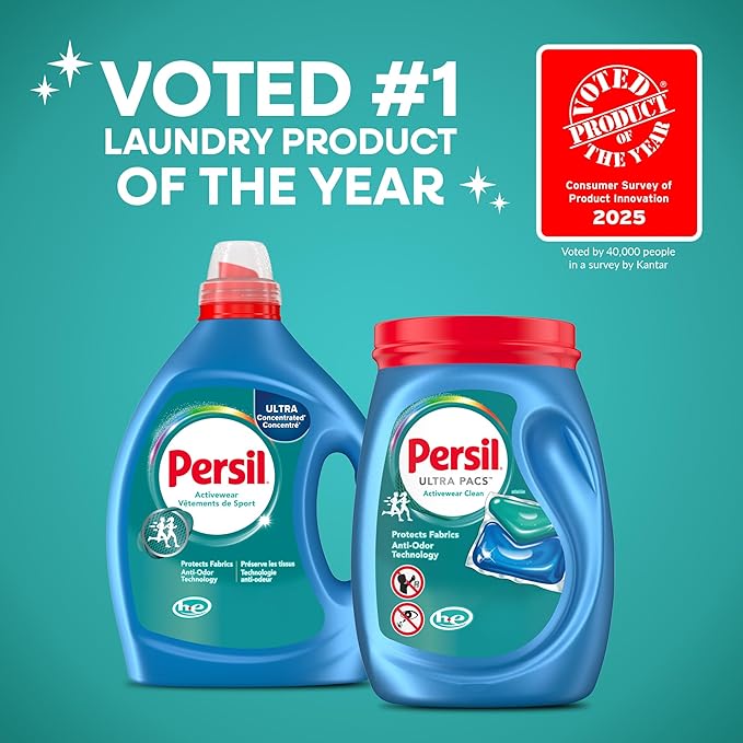 Persil Activewear Clean, Liquid Laundry Detergent, High Efficiency (HE), Deep Stain Removal, Ultra Concentrated, 82.5 fl oz, 82 Loads