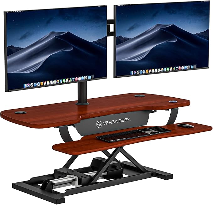 VERSADESK® PowerPro™ 40” x 24” Standing Desk Converter | 7.75” - 23.5” Electric Height Adjustable Sit to Stand Desk Riser w/ Keyboard Tray & USB Hub - Ergonomic Workstation for Home & Office, Cherry