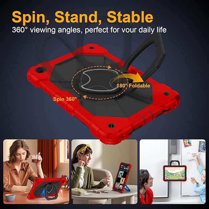 Case for Samsung Galaxy Tab A9 Plus 11 Inch 2023(SM-X210/X216/X218), Auorld Rugged Case for Samsung Galaxy A9+ Tablet with Screen Protector 360 Rotating Stand Shoulder Strap Pen Holder, Black Red