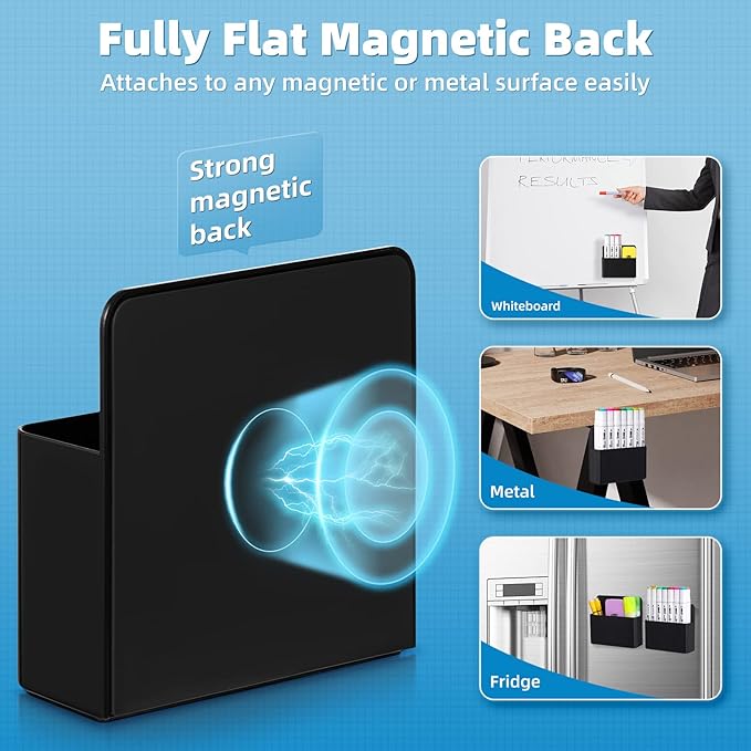 Mabrasse 2p Magnetic Dry Erase Marker Holder,Pen and Eraser Holder for Whiteboard, Magnet Pencil Cup Utility Storage Organizer for Office, Refrigerator, Locker and Metal Cabinets (Black)