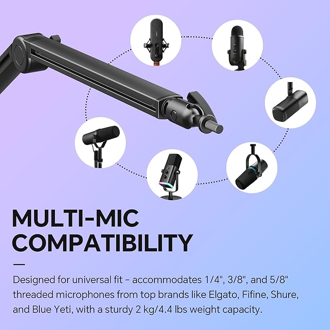 Mic Arm, Premium Microphone Boom Arm with Cable Management, 360°Rotatable Boom Arm, Mic Boom Arm for Streaming, Gaming, Podcasts, Home Office, Recording