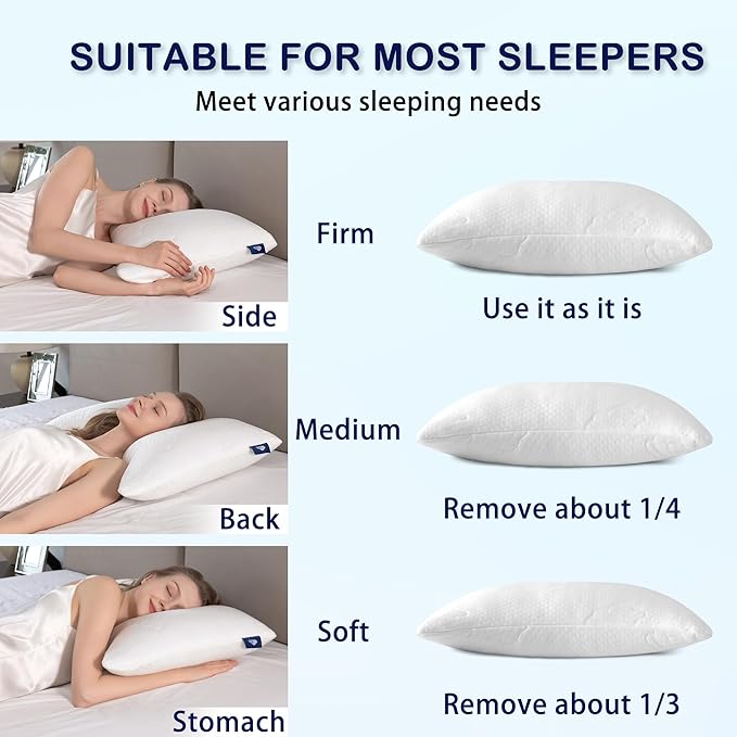 Cooling Memory Foam Pillows for Deep Sleep Bed Pillow & Washable Cover Cooling Pillow for Neck PainRelief Pillow for Shoulder & Back Crescent White-Cooling++ (Queen+Extra Fill) Pack of 2