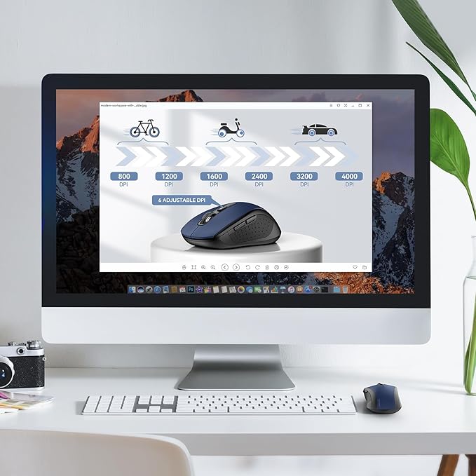 TECKNET Bluetooth Mouse, 4000DPI Wireless Mice for Laptop 2-in-1(BT 5.0/3.0+2.4Ghz) Computer Mouse with USB Receiver for Mac (USB-A+Bluetooth, Blue)