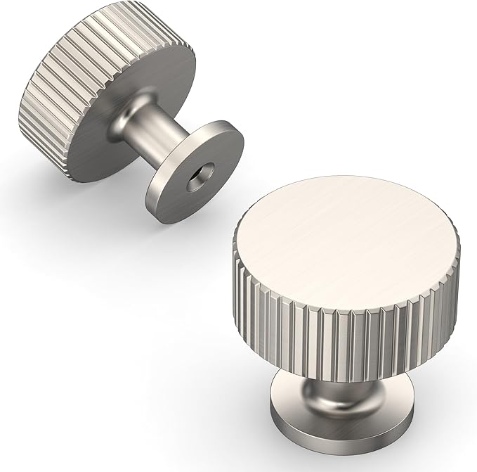 Amerdeco 10 Pack Brushed Satin Nickel Cabinet Knobs Single Hole Cabinet Pulls 1 Inch Drawer Knobs and Pulls for Bathroom Cabinets ZH0071