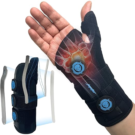 JUPITER Carpal Tunnel Wrist Brace, Day & Night Support, Thumb Spica Splint for Right Hand, Ideal for De Quervains Tenosynovitis, Tendonitis, Wrist Brace With Thumb Support - L/XL - Women & Men,Black-Blue