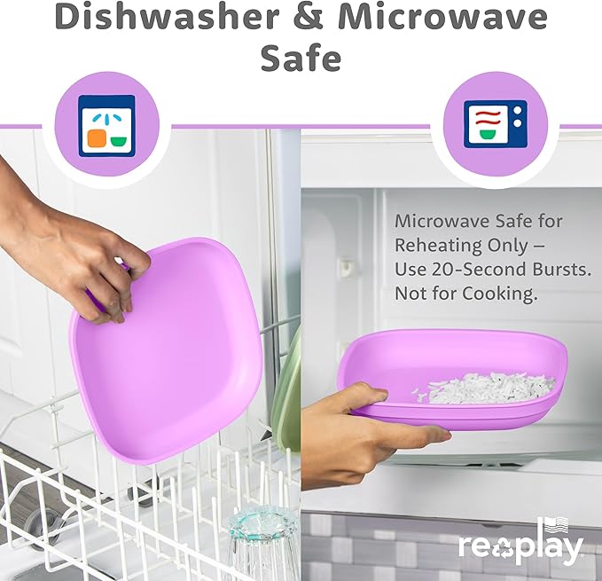 Re-Play Toddler Plates - 22 Oz. Deep-Walled Flat Kids Plates - Dishwasher & Microwave Safe - Made in USA - Set of 3-7.37" x 7.37" x 1.25" - Mermaid