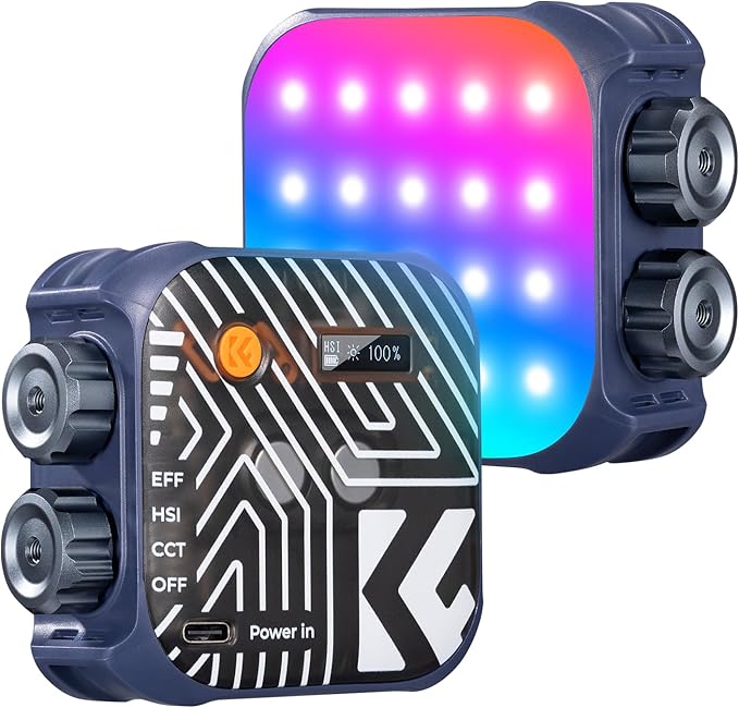 K&F CONCEPT RGB Video Light, 360° Full Color Portable Photography Light, LED Camera Light w 21 Light Effects, 2500K-9900K CRI 96+, 2000mAh Rechargeable Photography Lighting for Vlogging, Selfie, Blue