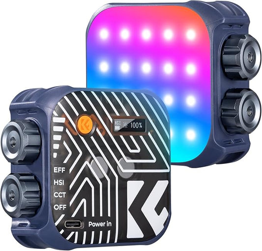 K&F CONCEPT RGB Video Light, 360° Full Color Portable Photography Light, LED Camera Light w 21 Light Effects, 2500K-9900K CRI 96+, 2000mAh Rechargeable Photography Lighting for Vlogging, Selfie, Blue