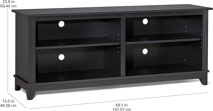 ROCKPOINT 58inch TV Stand Media Console for TV’s up to 65 Inches, Home Living Room Storage Console, Entertainment Center with 4 Open Storage Shelves, Modern TV Console Table (Black)