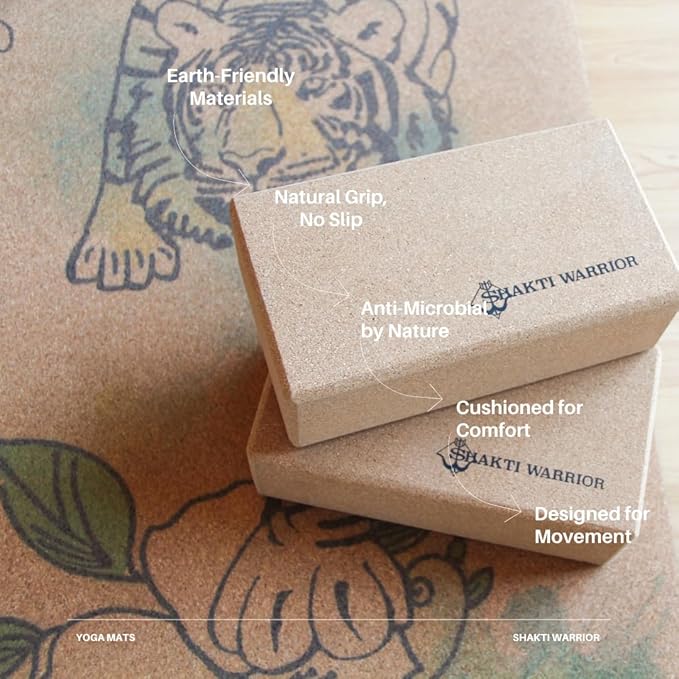 Shakti Warrior Cork Yoga Mat - Artist Designed, Premium Printed Eco-Friendly Non-Slip mat, Great for Regular & Hot Yoga, Pilates, Workouts 72 inch x 24 inch x 3mm Thick