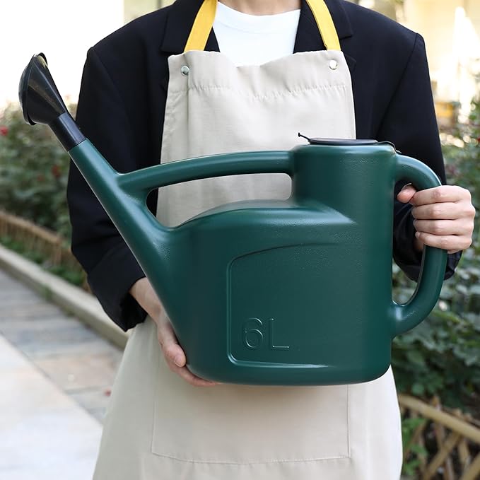 1.5 Gallon Watering Can for Outdoor Plants, Large Plastic Water Can with Long Spout, Lid and Detachable Sprinkler Head, Lightweight Watering Pot for Indoor Houseplants and Garden Flower - 6L