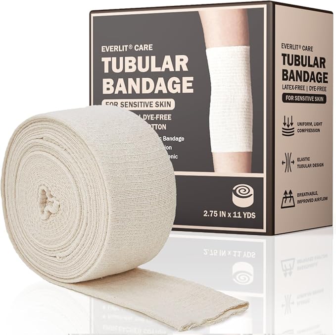 EVERLIT 560D Cotton Blend Elasticated Tubular Support Bandage | Latex-Free, Extra-Thick Breathable Stockinette for Wrist, Hand | Moderate to High Compression for Sensitive Skin (Size C: 2.75" x 11 yd)