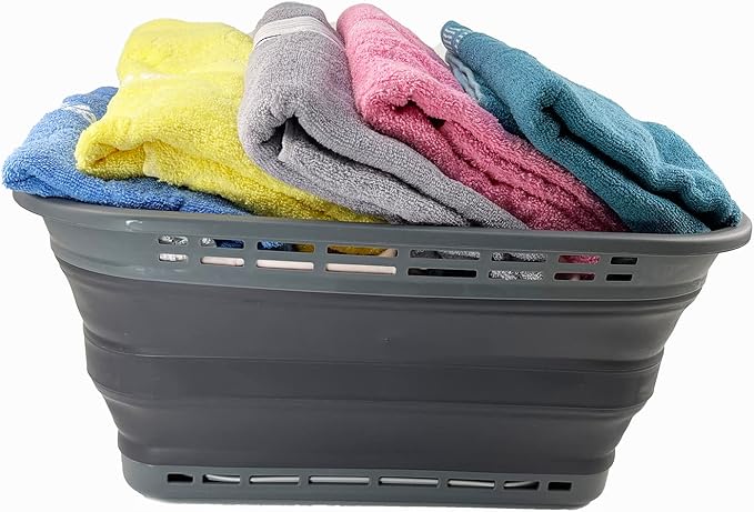 SAMMART 42L (11 Gallons) Collapsible Plastic Laundry Basket - Foldable Pop Up Storage Container/Organizer - Portable Washing Tub - Space Saving Hamper/Basket [BPA Free] (Grey/Nive Iron (Set of 2))