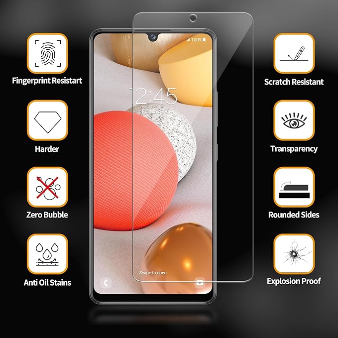 3 Pack for Samsung Galaxy A42 5G Tempered Glass Screen Protector, Scratch-Proof, Bubble-Free,HD Transparent, 9H Hardness,Bubble Free,Case Friendly