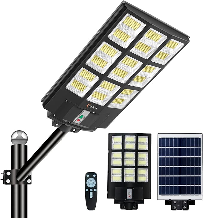 TINSUM Solar Lights Outdoor Motion Sensor,4200W Dusk to Dawn Solar Street Lights Super Bright 7000K Flood Lights IP66 Waterproof Solar Powered for Parking Lot, Street, Yard