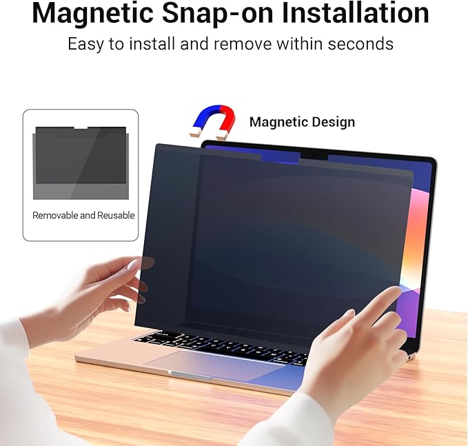 Magnetic Privacy Screen Protector Macbook Pro 16 Inch 2021-2024 M1 M2 M3 M4 Pro Max, Removable Laptop Screen Protector Privacy Screen Filter Shield Anti Glare Anti Spy
