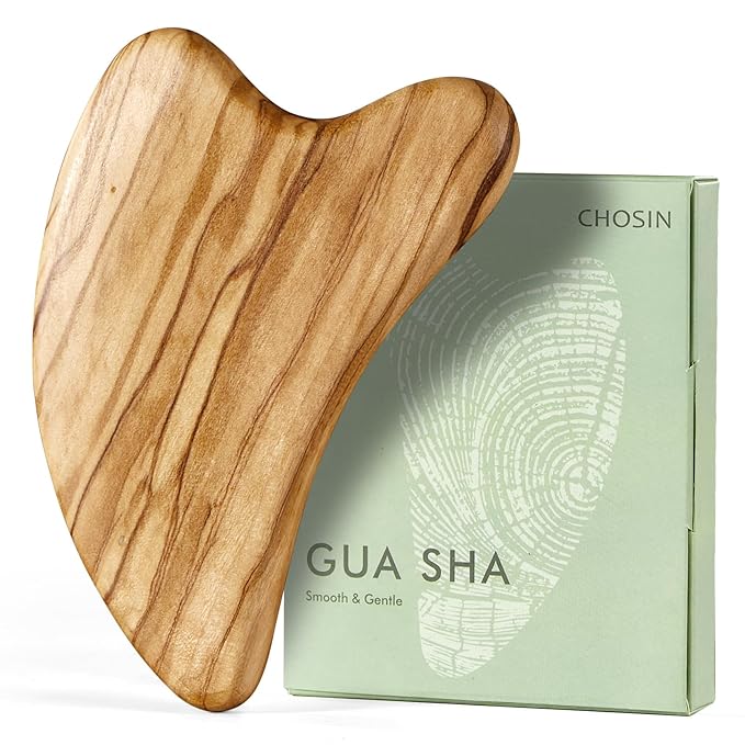 Gua Sha Tool for Face & Body: Face Massager Tool for Lymphatic Drainage - Jaw Lifting & Anti-Aging, Relieve Pain for Women Men Self Care Gift (Olive Wood)