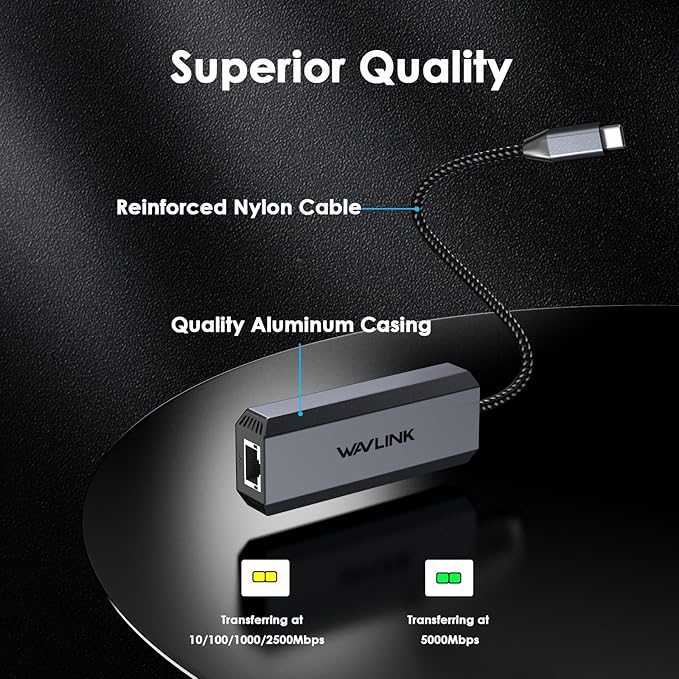 WAVLINK USB-C to Ethernet Adapter with 95W PD - 5Gbps High-Speed, Driver-Free Type-C to RJ45 Ethernet LAN Network Adapter Thunderbolt 5/4/3 Compatible for MacBook Pro/Air, iPad Pro, Dell XPS