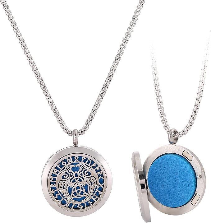 Supernatural Crow Runes Talisman Viking Amulet Aromatherapy Essential Oil Diffuser Locket Stainless Steel Perfume Necklace-Perfume, Fragrance, Scent Diffusers for Women