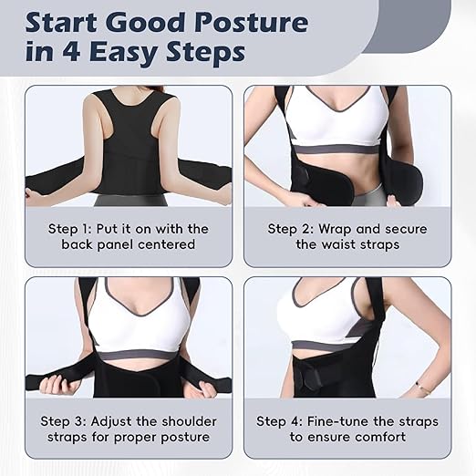 Posture Corrector for Women & Men, Full Back Brace Support with Adjustable Shoulder Straightener, Lower & Upper Back Pain Relief - Scoliosis, Hunchback, Spine Corrector (Black, Small)