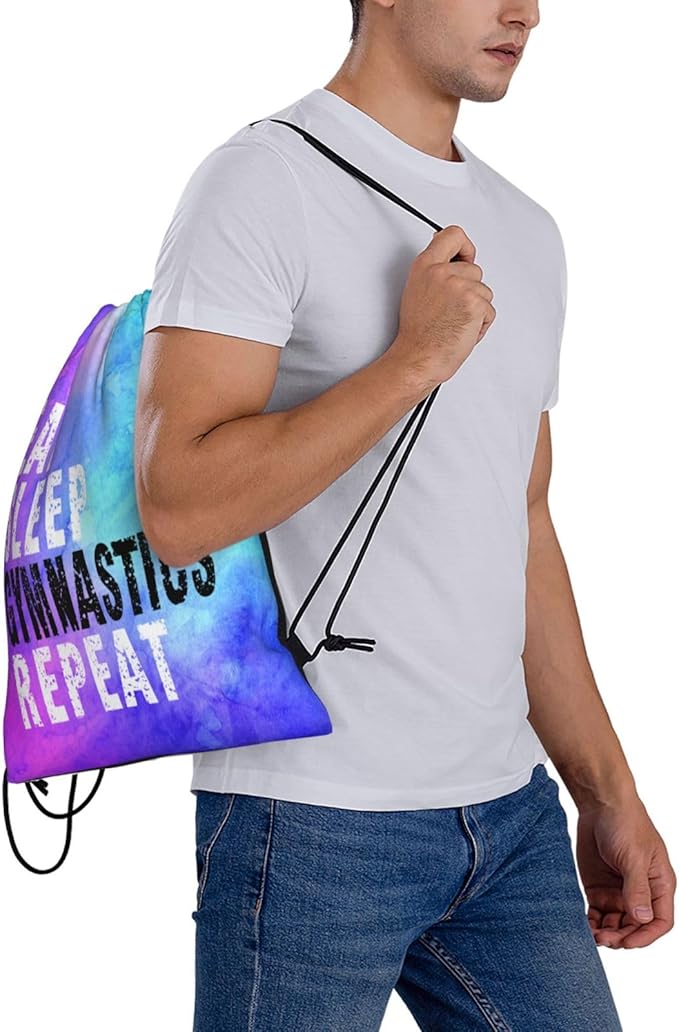 Gymnastics Drawstring Backpack Light Gym String Bag Pink Water Resistant Sackpack Sport Yoga Daypack For Womens Mens