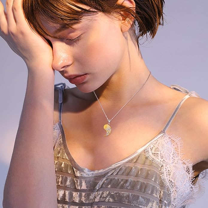 Yin Yang Necklaces 925 Sterling Silver Friendship Sun Moon/Mountain/Dolphin/Tree of Life/Flower/Wings Pendant Necklace Moonstone Abalone Opal Jewelry for Women Men Couples