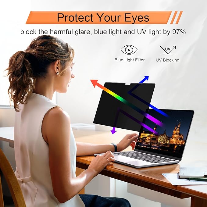 Magnetic 360° Privacy Screen for MacBook Pro 14 Inch (2021-2025, M1, M2, M3, M4, M5 Pro, Max), Removable Anti Glare Blue Light Filter, 4 Way Anti Spy Black Protector for Mac Pro 14In Laptop Computer