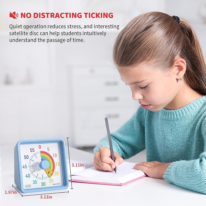 Secura 60-Minute Visual Timer for Kids, Time Clocks, Countdown Timer for Office Kitchen, Classroom Timer for Kids, Silent Time Management Tool (Blue & Star)
