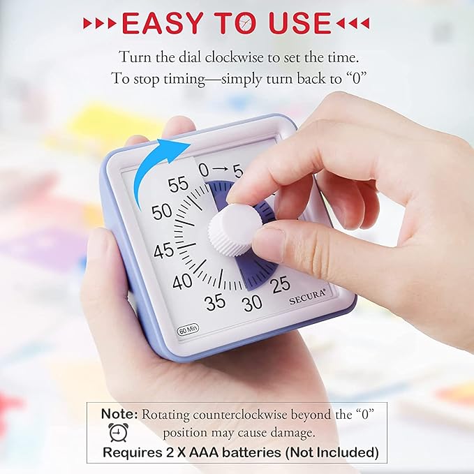 Secura 60-Minute Visual Timer, Classroom Timer, Countdown Timer for Kids and Adults, Time Management Tool for Teaching (Purple & Purple)